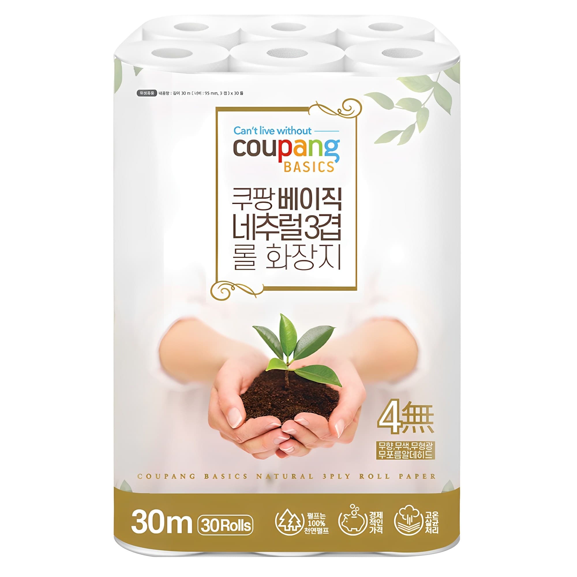 쿠팡베이직 네추럴 3겹 천연펄프 롤화장지 30m
